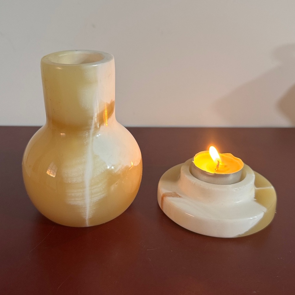 Set

Handmade Cream & Tan Candle Holder Table Lamp Elegant Stone Accent Lighting